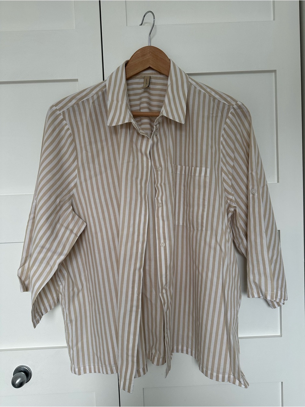 Soya Concept Beige and White Striped Button-Up Shirt